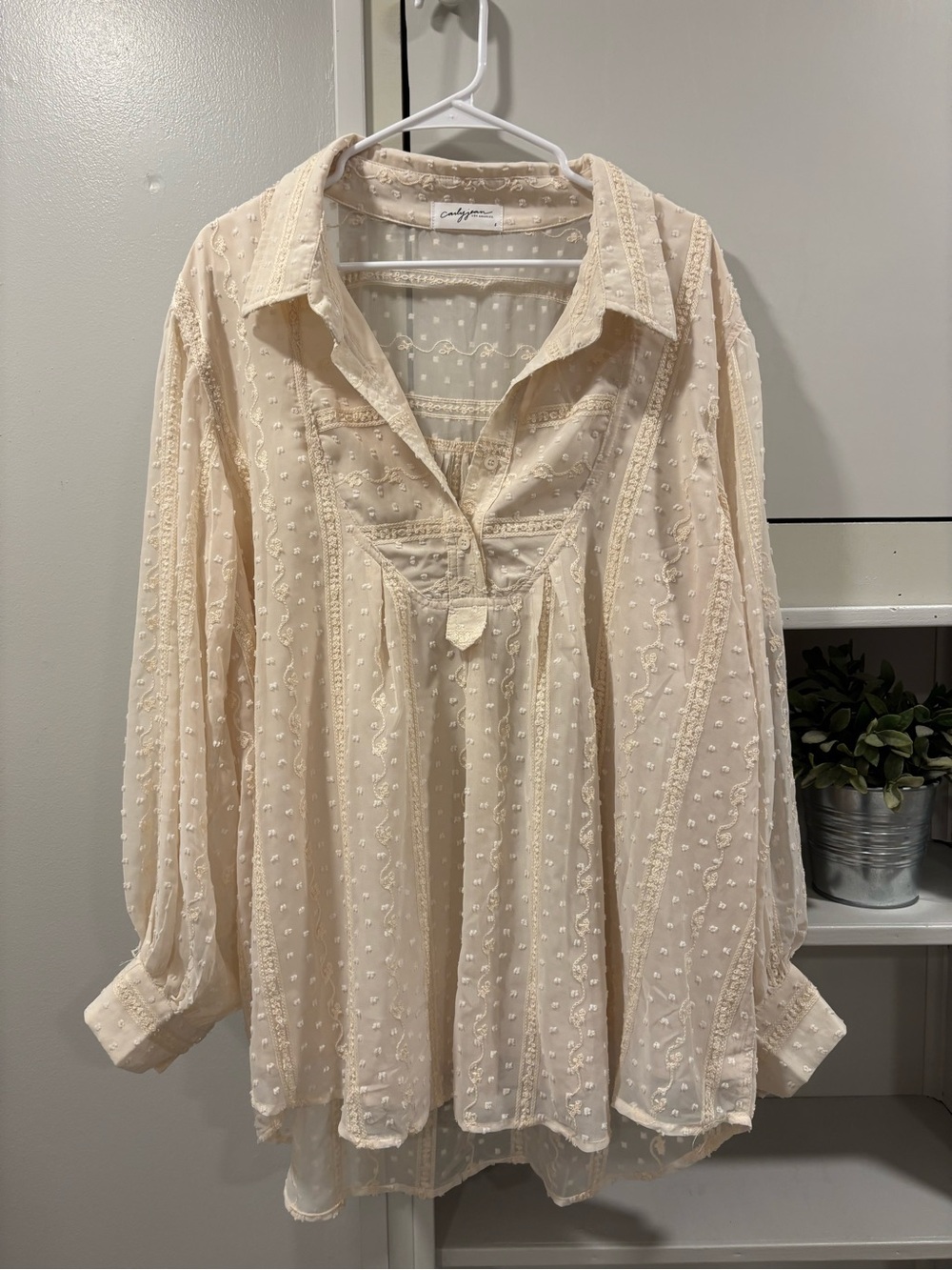 Carly Jean Los Angeles Cream Swiss Dot Peasant Blouse